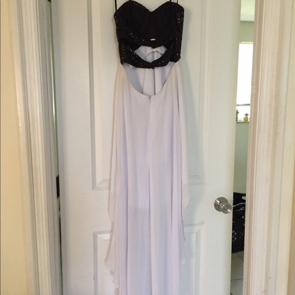 Windsor Hi-Low Black/White Prom Dress - Picture 3 of 8